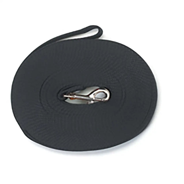 Black nylon training line nylon leash with silver metal carabiner clip for recall command and run-in open spaces