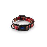 Red and brown plaid dog collar from ancol patterned collection tartan with black buckle and traditional tartan design