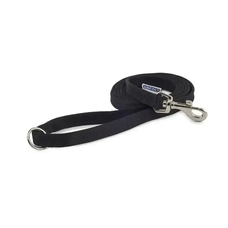 Black ancol polyester training lead with soft easy grip and silver-toned metal hardware and branded tag