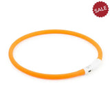 Bright orange flexible led ancol rechargeable flashing dog collar with white charging port for instant dog visibility