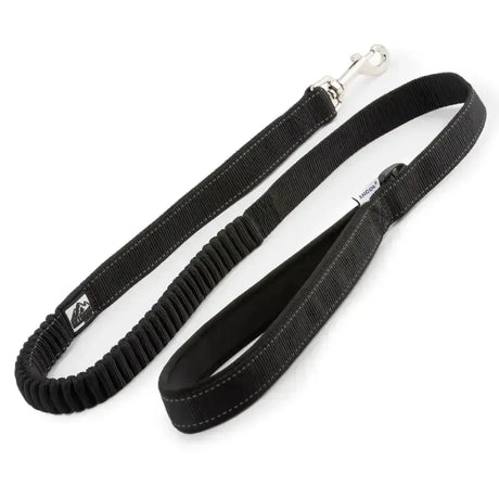 Black ancol shock absorbing lead with elastic fabric handle and sturdy metal clasp featuring extreme range feature