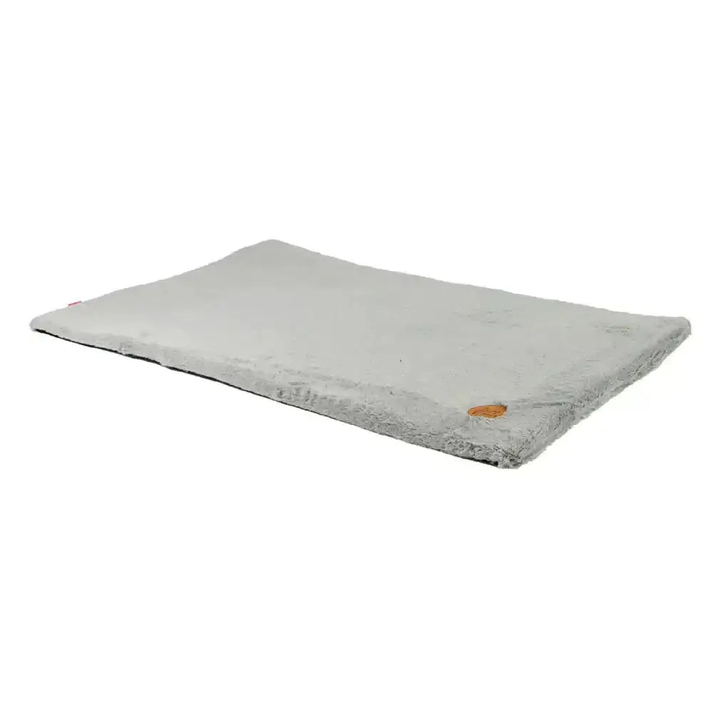 Gray plush ancol sleepy paws flat pet bed with soft fuzzy texture and rounded edges for cozy naps