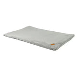 Gray plush ancol sleepy paws flat pet bed with soft fuzzy texture and small orange tag on corner