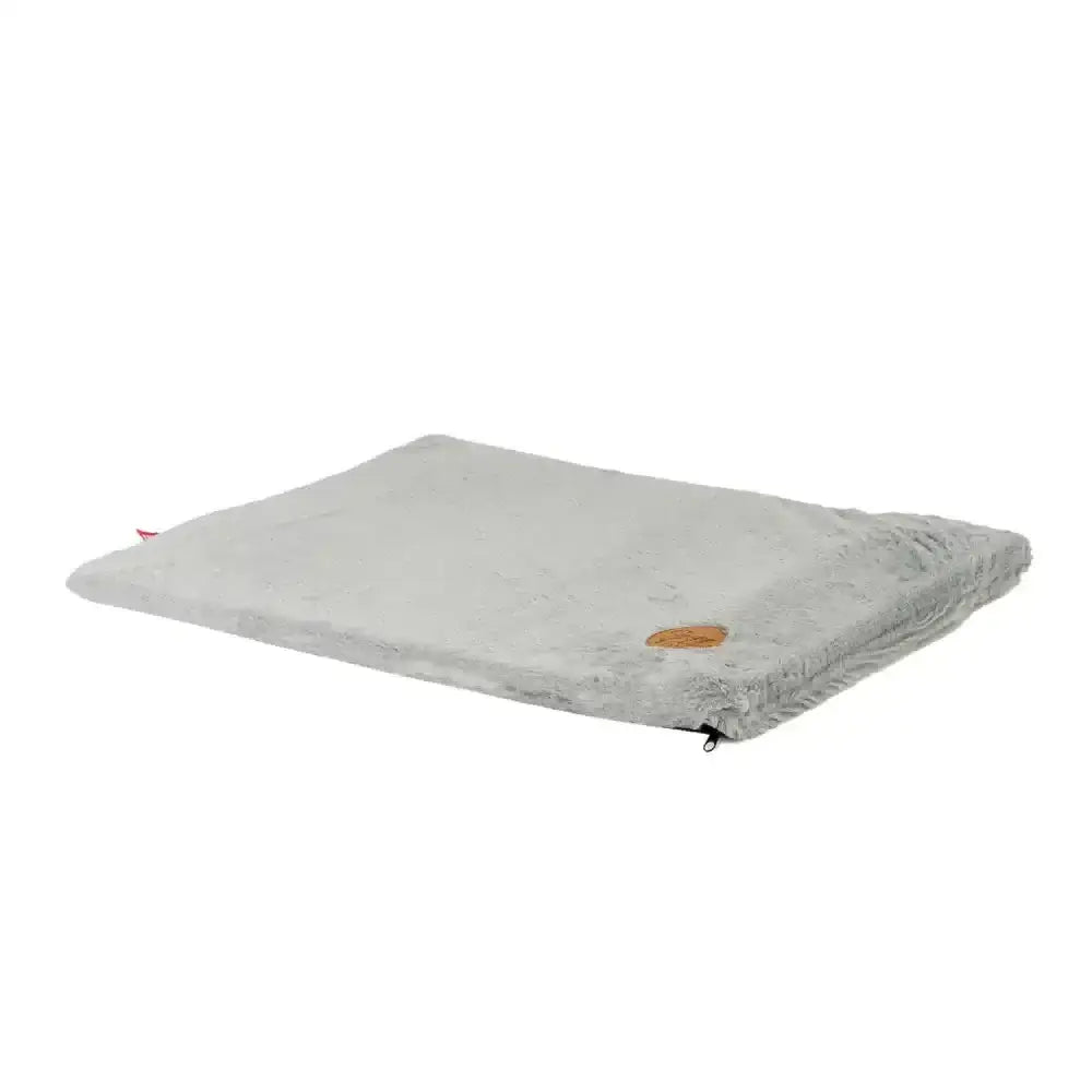 Anco sleepy paws flat pad grey soft gray plush pet bed with cozy textured surface and small brown leather tag