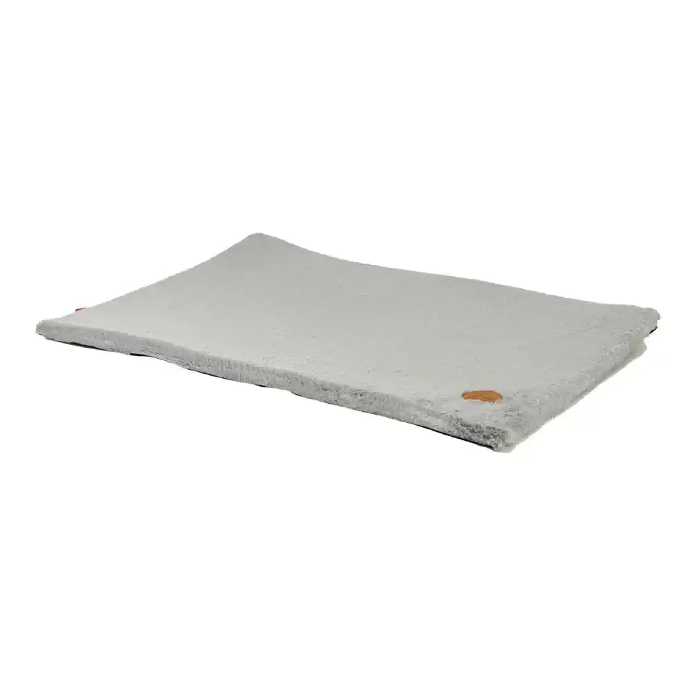 Soft gray plush ancol sleepy paws flat pad with subtle texture and small brown tag for cozy pets