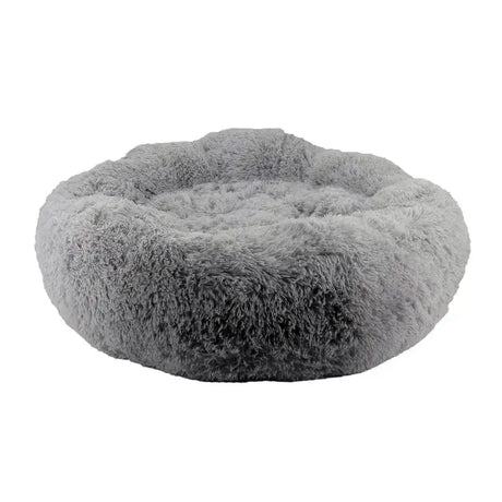 A plush gray donut bed with soft fluffy texture perfect for pets from ancol sleepy paws super plush collection