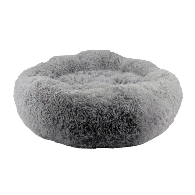 A plush gray donut bed with soft fluffy texture perfect for pets from ancol sleepy paws super plush collection