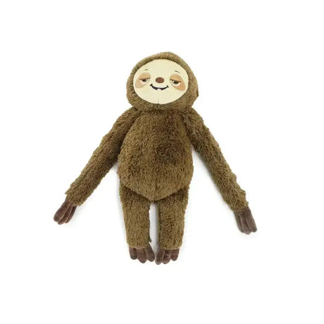 A plush brown ancol sleepy sloth dog toy with soft fuzzy texture and a cute smiling face for playful pups