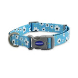 Light blue ancol soho pet collar with modern daisy pattern and gray plastic buckle featuring ancol logo