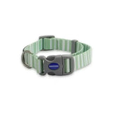A mint green and white striped ancol soho pet collar with a gray plastic buckle and modern stripe pattern