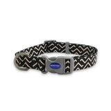 Black and white zigzag patterned collar zig zag with gray plastic buckle featuring ancol soho pet logo