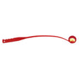 Red plastic ancol tennis ball launcher dog toy with curved handle and textured ball end for fetch fun