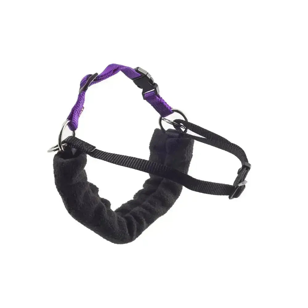 Purple and black ancol the happy at heels dog harness with plush padded chest strap for a wonderful training aid