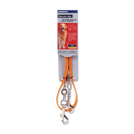 Ancol tie-out cable m 2.3 m in bright orange with sturdy silver metal hardware ideal for equestrian use