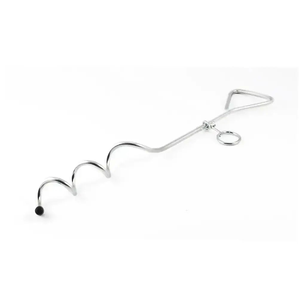 Silver metal ancol tie-out stake with spiral design and black tip for secure tie-out stake dog use