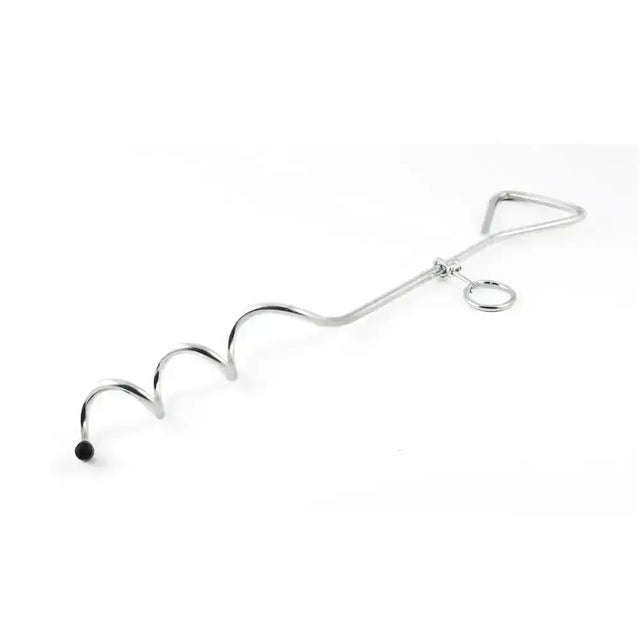 Silver metal ancol tie-out stake with spiral design and black tip for secure tie-out stake dog use