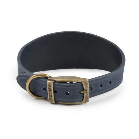 Dark gray top-grain bridle leather timberwolf hound collar with brass buckle and ancol engraving