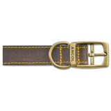 Brown leather ancol timberwolf leather collar sable with brass buckle yellow stitching and marborough embossed label