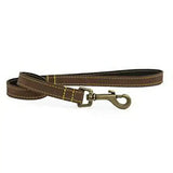 Brown leather ancol timberwolf leather lead with tan stitching and brass clasp made from top-grain bridle leather