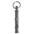 Silver metallic ancol variable dog whistle with textured grip and key ring attachment whistle dog toy
