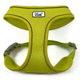 Lime green ancol viva mesh dog harness with gray plastic buckles made from breathable mesh material