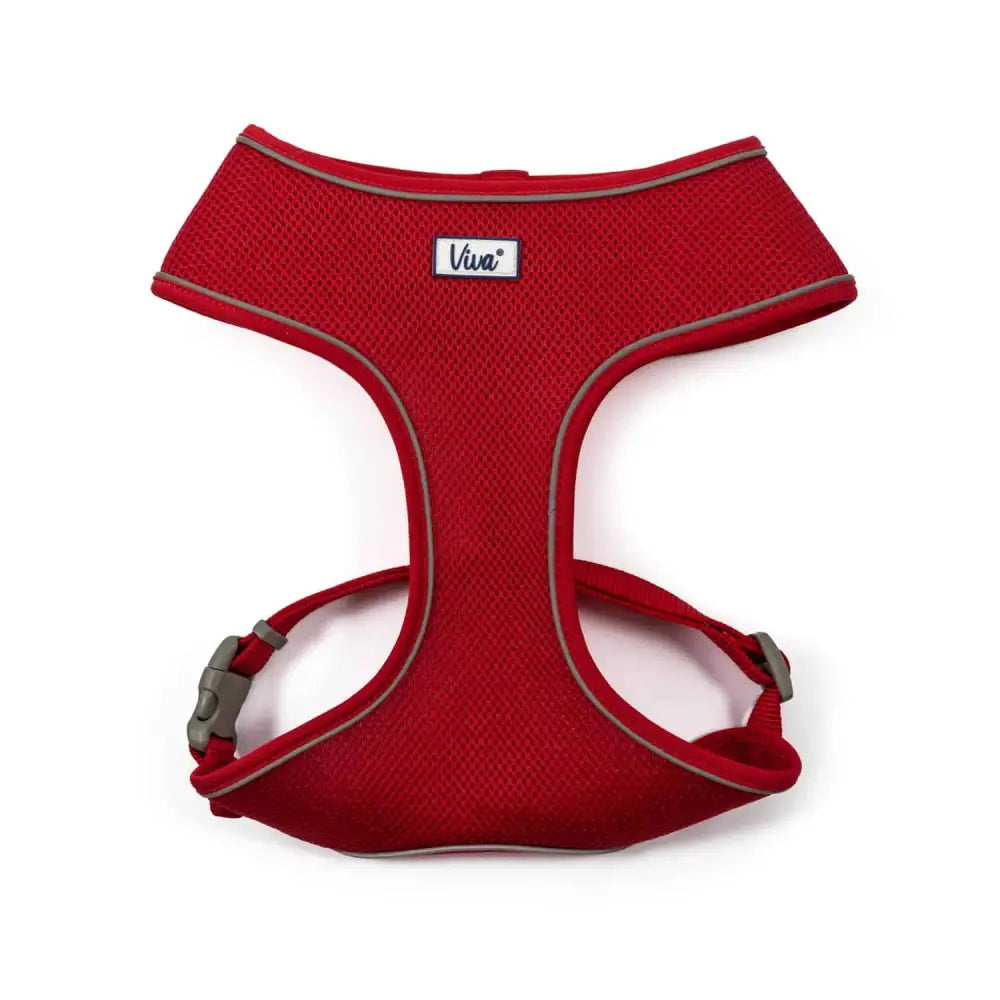 Red Ancol Viva mesh dog harness with breathable mesh fabric and gray trim for comfortable walks