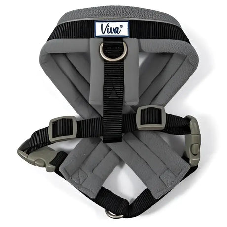 Gray ancol viva padanish designed dog harness with black webbing and gray plastic buckles in size small 32-42cm