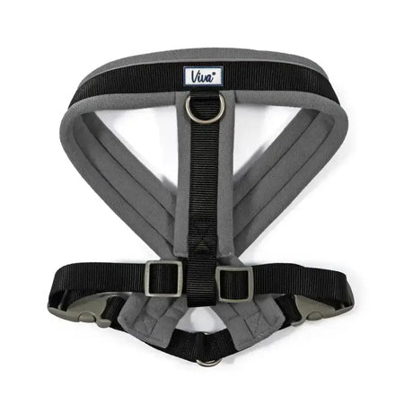 Gray and black ancol viva padded harness with poly-weave webbing padded straps and metal hardware for dogs