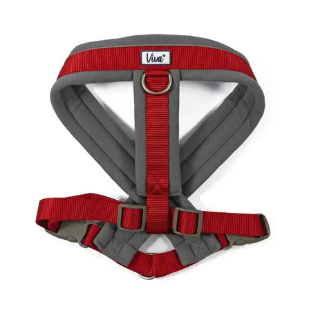 Red and gray ancol viva padded harness with poly-weave webbing micro-fleece padding and sturdy metal hardware