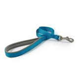 An ancol viva padded snap lead in teal and gray made of durable poly-weave webbing with a sturdy metal clasp