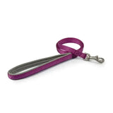 Purple ancol viva padded snap lead with gray padded grip and durable poly-weave webbing and silver clasp