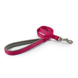 Bright pink ancol viva padded snap lead with gray padded handle and durable poly-weave webbing silver clasp