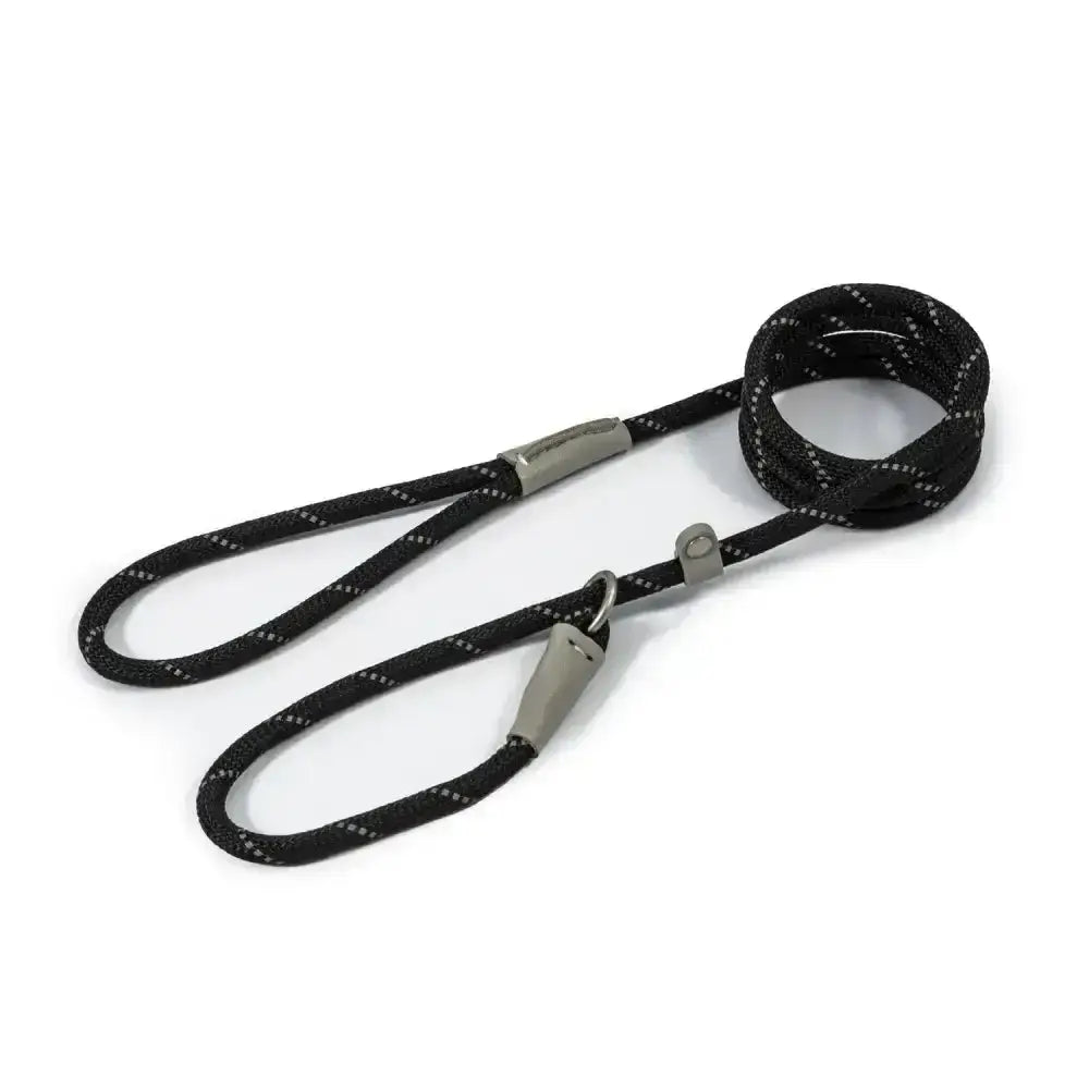 Ancol Viva Rope slip lead black with durable poly-weave webbing braided leash and reflective white dots