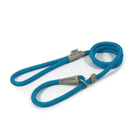 Turquoise ancol viva rope slip lead with durable poly-weave webbing and silver metal hardware for dogs