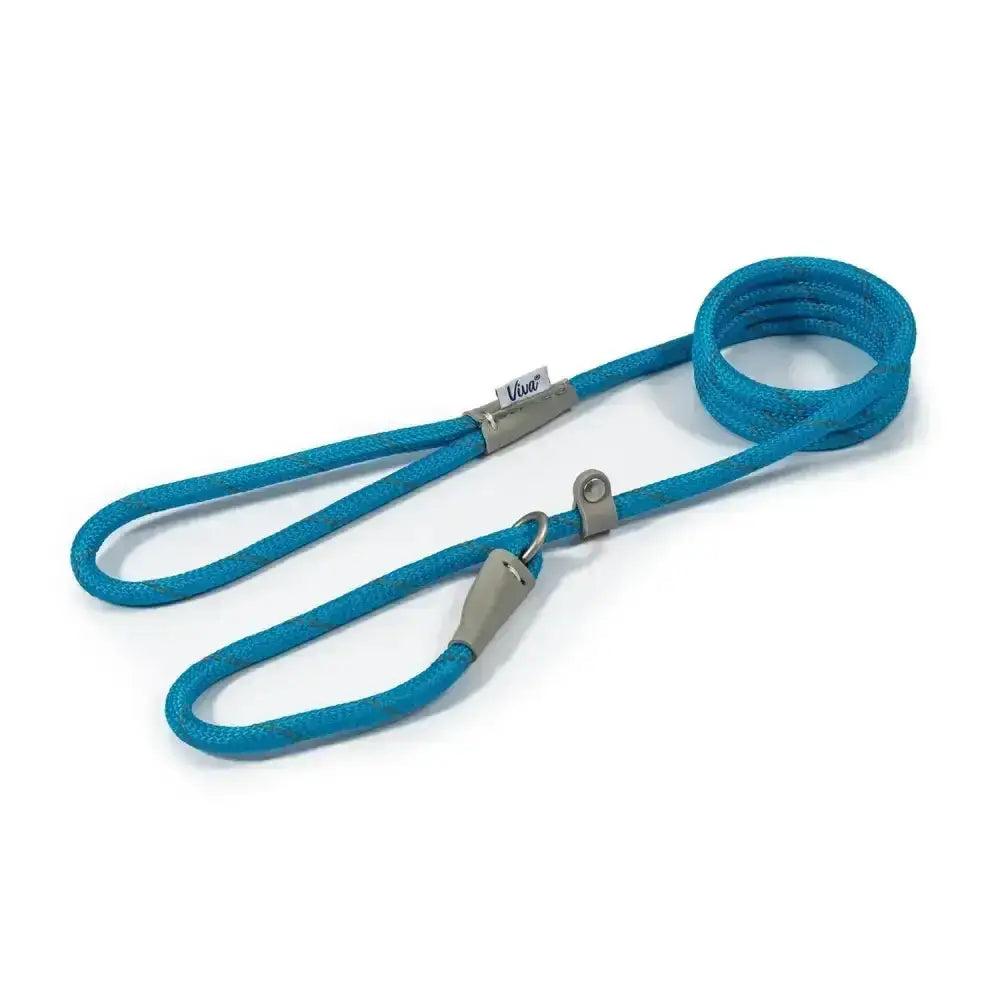 Ancol viva rope slip lead in bright blue with durable poly-weave webbing and silver metal hardware and branded tag