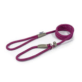 A vibrant magenta ancol viva rope slip lead purple with braided rope and silver hardware for easy dog walking