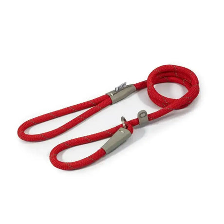 Ancol Viva Rope slip lead red made of braided rope with silver-toned metal hardware for easy dog walking