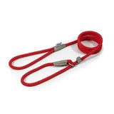 Red textured rope slip lead red with silver metal hardware and ancol viva rope brand tag for easy dog control