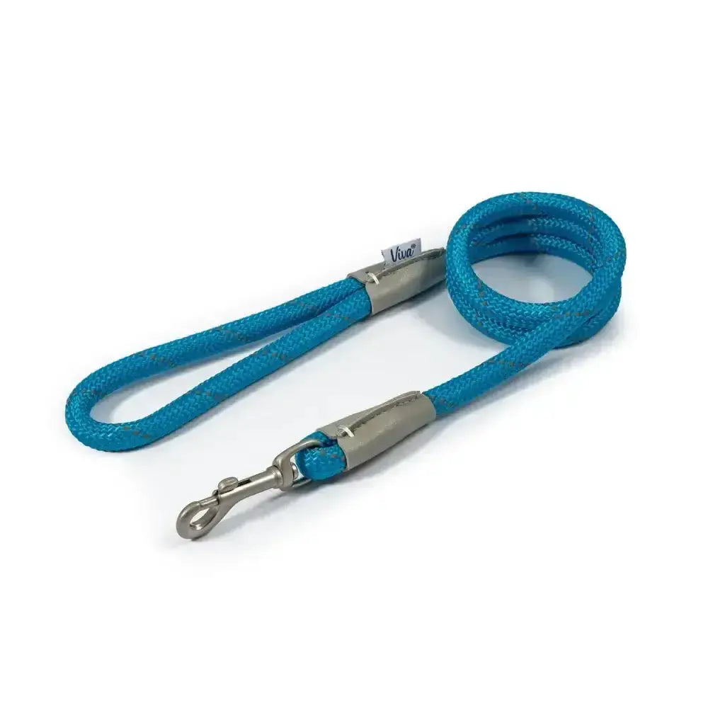 Ancol viva rope snap lead blue turquoise braided rope dog leash with silver metal hardware for easy walks