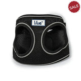 Black mesh ancol viva step-in harness with gray trim and viva label, a comfy lime webbing harness for dogs