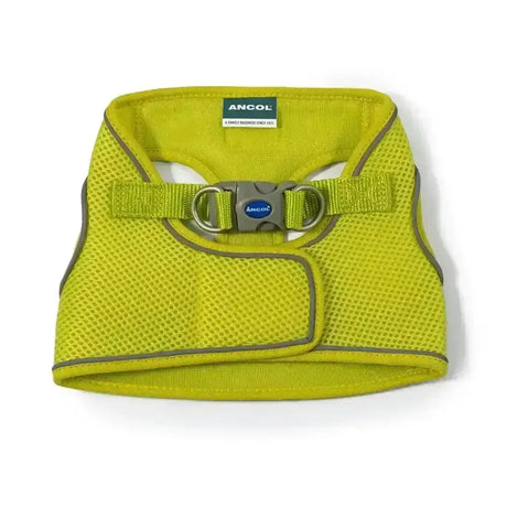 Ancol viva step-in lime webbing harness with bright lime green mesh, gray reflective trim, and silver metal buckle