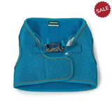 Bright blue ancol viva step-in harness with gray trim mesh and silver buckle designed for easy step-in use