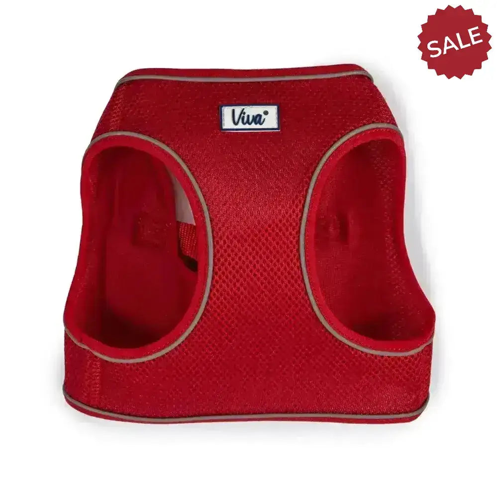 Red ancol viva step-in harness with mesh fabric and beige trim designed for comfy walks and easy step-in use