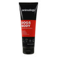 Black tube of animology dogs body all breed dogs body shampoo with bold red label white text for deep cleaning action