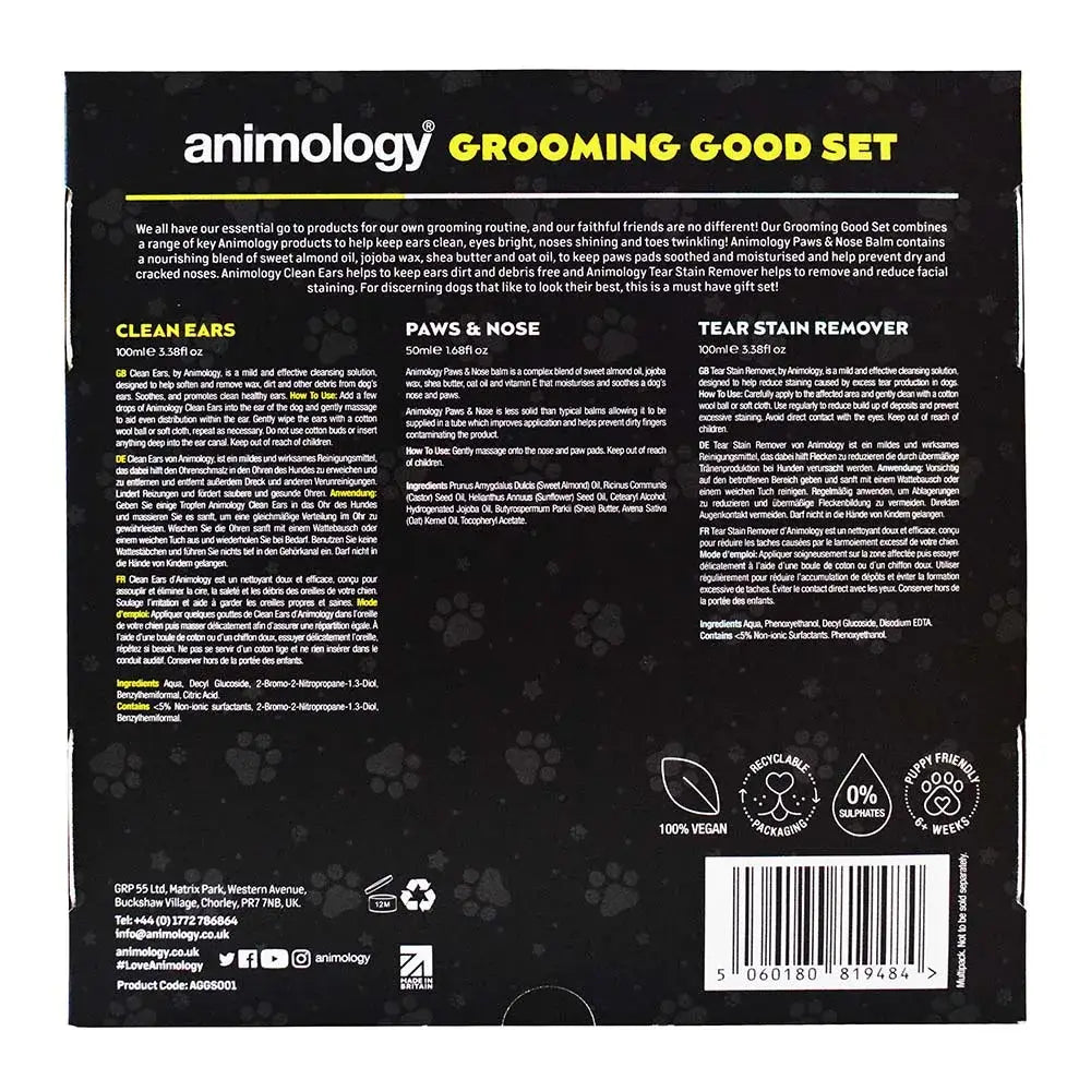 Animology Grooming Good Set with ear cleaner, paw and nose balm, and tear stain remover