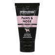 Black tube of animology paws & nose balm with pink label featuring jojoba wax for soothing paws & nose care
