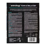 Black animology paws & relax set packaging with white text and green accents promoting feeling calm