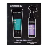 Animology paws & relax set with teal and purple aromatherapy bottles for feeling calm spa day pet care