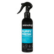 Black spray bottle with turquoise label and trigger nozzle featuring animology puppy fresh specially formulated puppy fresh spray