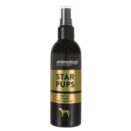 Black Animology Star Pups body mist spray bottle with gold accents